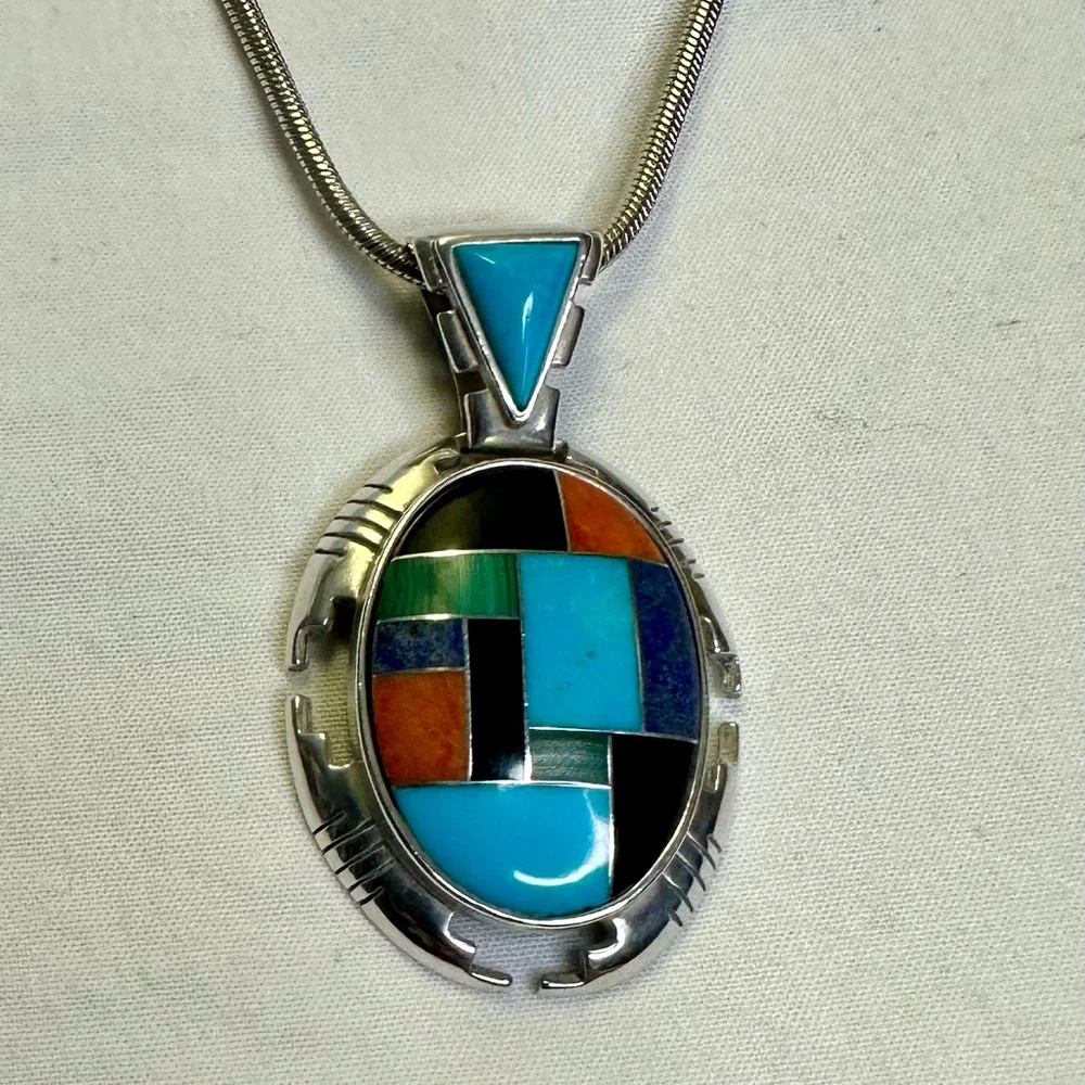 CAROLYN POLLACK RELIOS Sterling Inlay Turquoise Pendant Necklace & Earrings Set_2